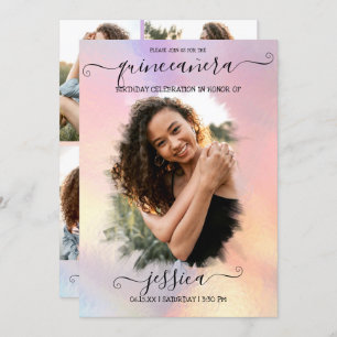 Holographic Foil Halo Photo Collage Quinceañera Invitation