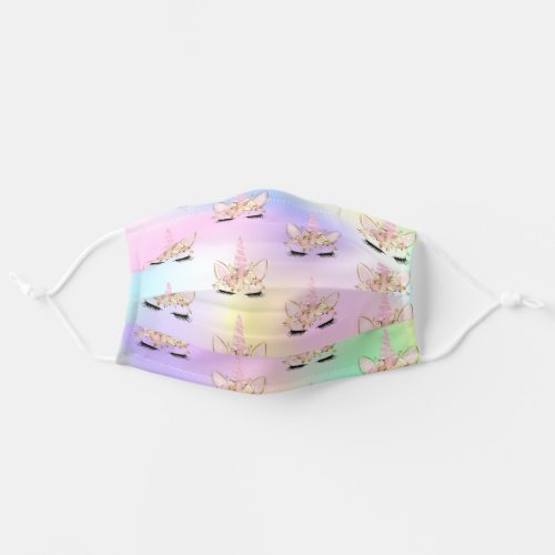 Holographic foil unicorn floral watercolor adult cloth face mask