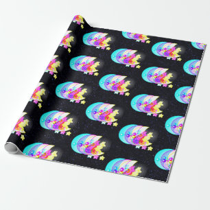 Holographic Fox in Moon with Star Wrapping Paper