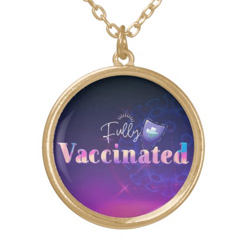 Holographic Fully Vaccinated Shield  Gold Plated Necklace