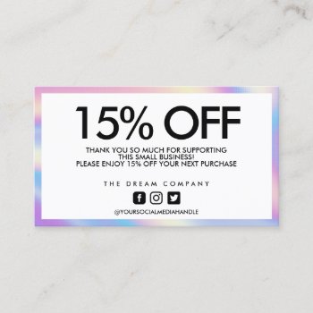 Holographic Geometric Discount Thank You Business Card by TwoTravelledTeens at Zazzle