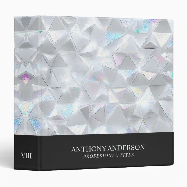 Holographic Geometric Triangle Pattern Iridescent 3 Ring Binder (Front/Spine)