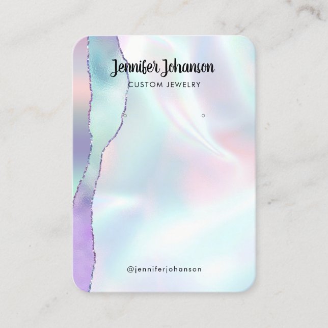 Holographic girly pink jewelry holder earrings business card (Front)