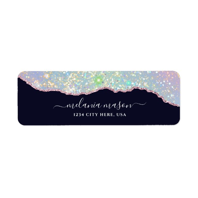 Holographic Glam Agate Glitter Elegant Sparkles Label (Front)