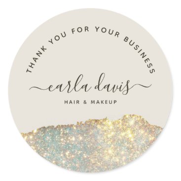 Holographic Glam Glitter Business Thank You Classic Round Sticker