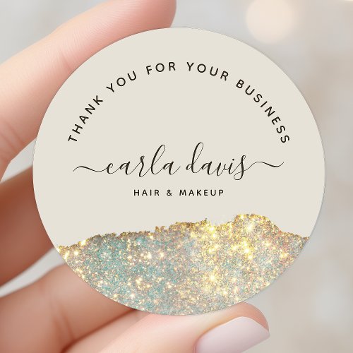 Holographic Glam Glitter Business Thank You Classic Round Sticker