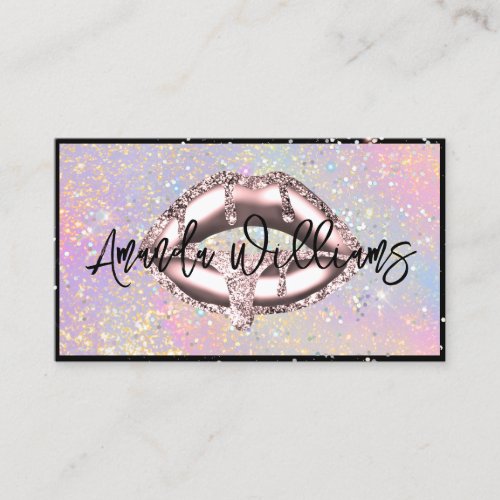 Holographic Glam Glitter Drips Lips Unique Business Card