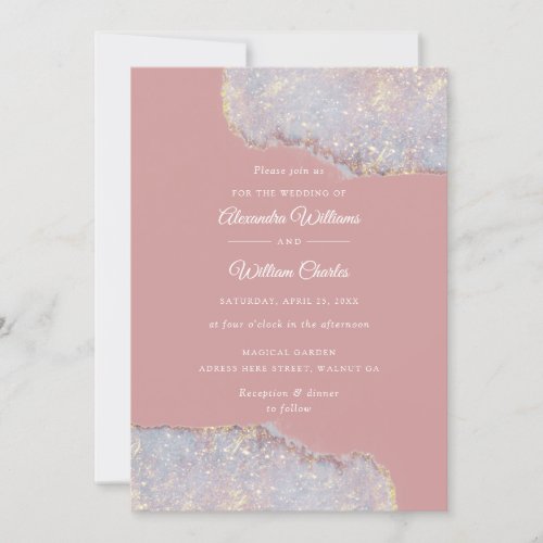 Holographic Glam Glitter Dusty Rose Wedding Invitation