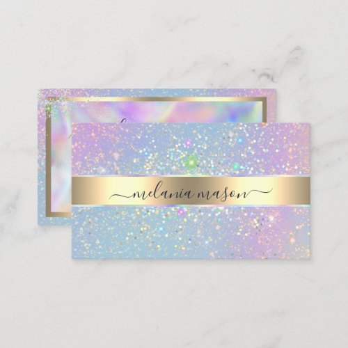 Holographic Glam Glitter Elegant Gold Beauty Business Card