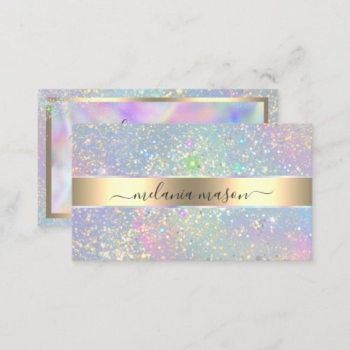 Holographic Glam Glitter Elegant Gold Beauty Business Card