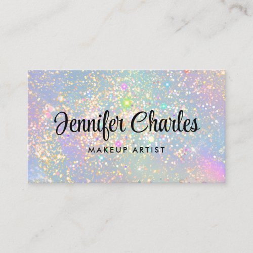 Holographic Glam Glitter Elegant Makeup Artist Business Card