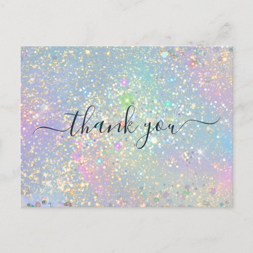 Holographic Glam Glitter Elegant Sparkle Thank You Postcard