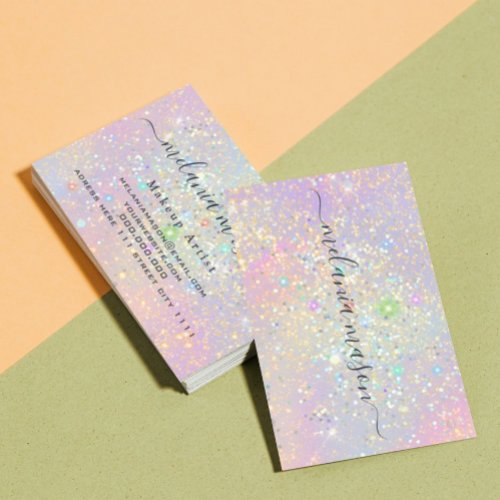 Holographic Glam Glitter Elegant Sparkles Beauty Business Card