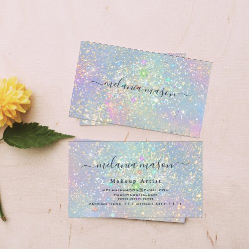 Holographic Glam Glitter Elegant Sparkles Beauty Business Card