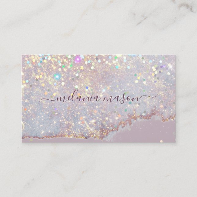 Holographic Glam Glitter Makeup Artist Purple Chic Business Card (Front)
