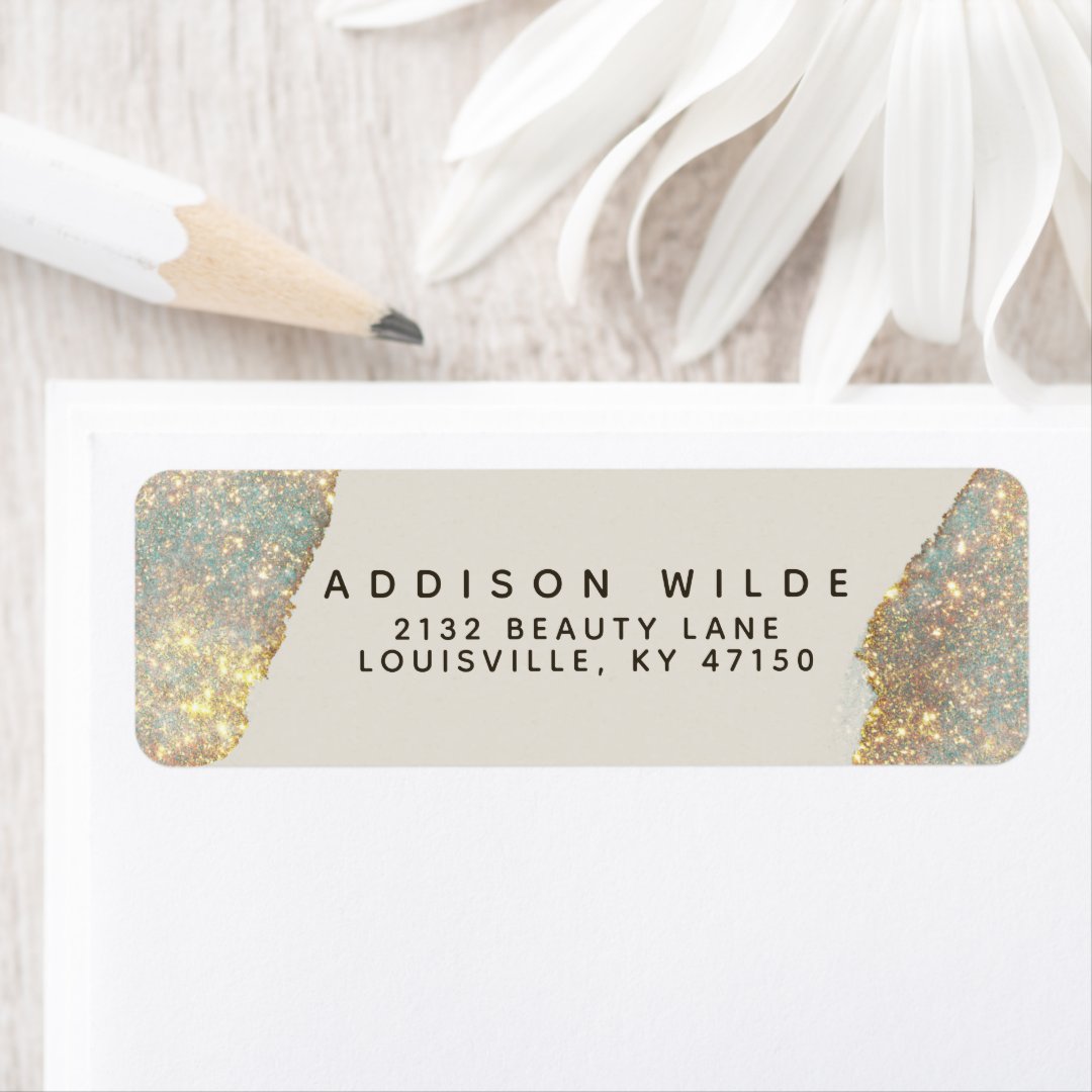 Holographic Glam Glitter Modern Return Address Label Zazzle