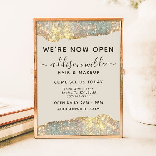 Holographic Glam Glitter Salon Business Opening Poster