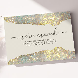 Holographic Glam Glitter Salon Moving Announcement Postcard