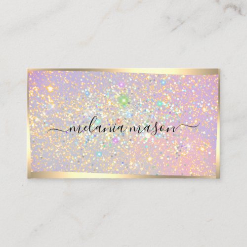 Holographic Glam Glitter Sparkles Gold Beauty Business Card