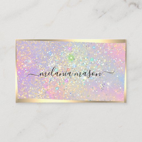 Holographic Glam Glitter Sparkles Gold Beauty Business Card