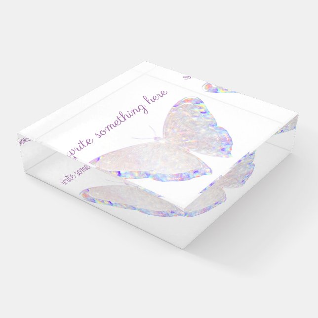 Holographic Glass Butterfly Paperweight (Angled)