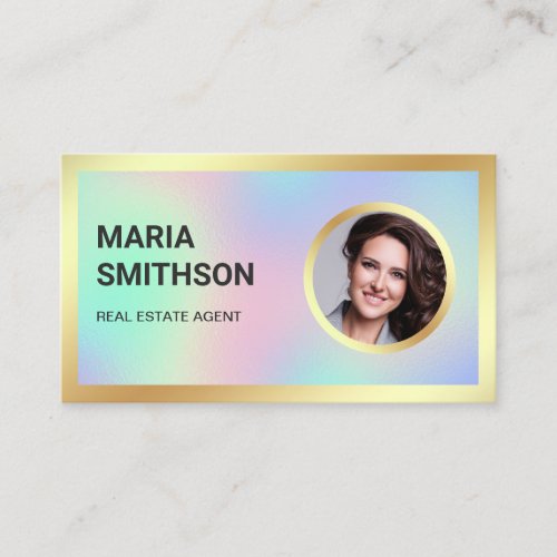 Holographic Glass Gold Photo Real Estate Agent Business Card