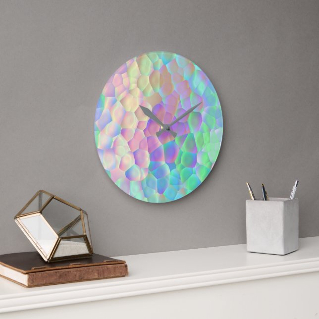 Holographic Glass Pattern, Iridescent Colors Large Clock (Office)
