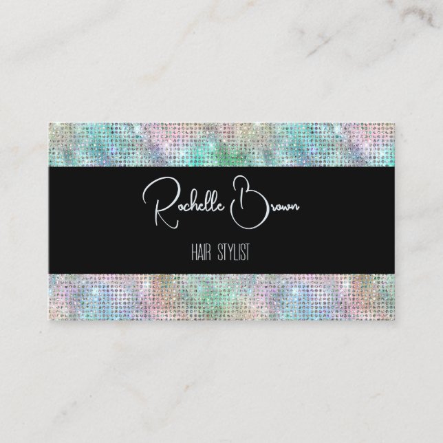 Holographic Glitter and Black Business Card (Front)