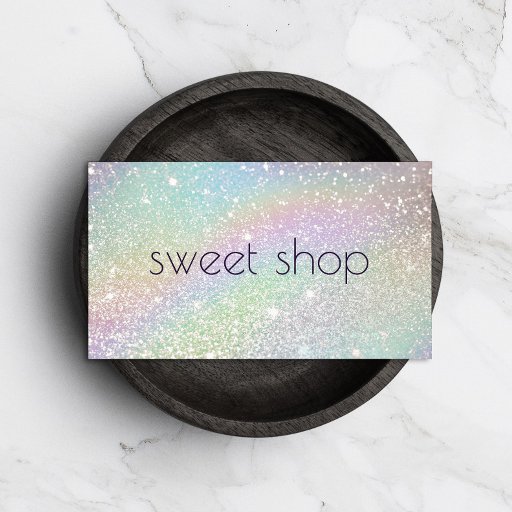 Customizable Holographic Glitter Bakery, Sweets Business Card