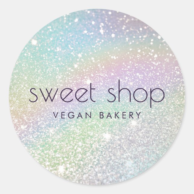 Holographic Glitter Bakery, Sweets Classic Round Sticker (Front)