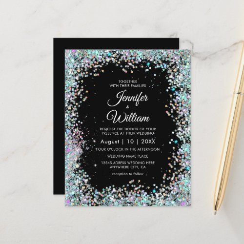 Holographic Glitter Black Wedding Invitation