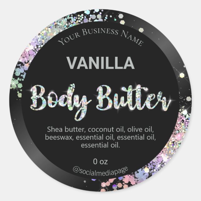 Holographic Glitter Body Butter Labels (Front)