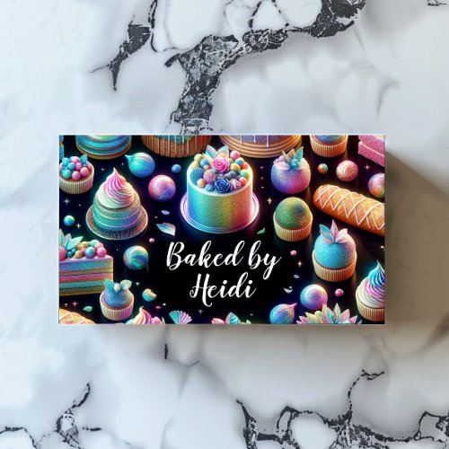 Holographic Glitter Cakes and Sweets Bakery Business Card