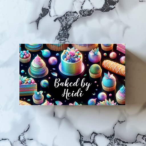 Customizable Holographic Glitter Cakes and Sweets Bakery Business Card