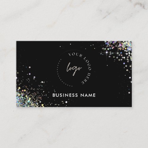 Holographic Glitter Custom QR Code  Logo Black  Business Card