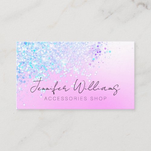 Holographic Glitter Custom Qr Code Pink Pastel Bus Business Card