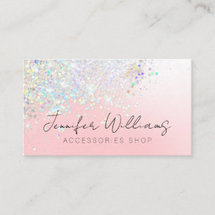 Holographic Glitter Custom Qr Code Pink Pastel Business Card