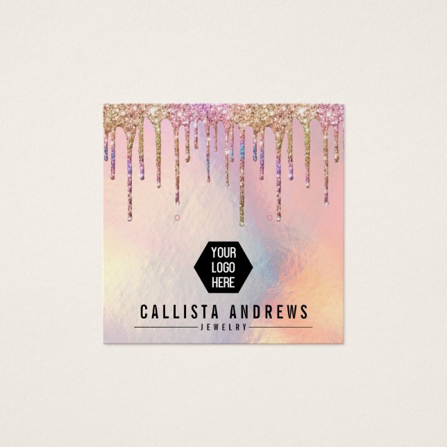 Holographic Glitter Drip Logo Earring Display Card (Front)