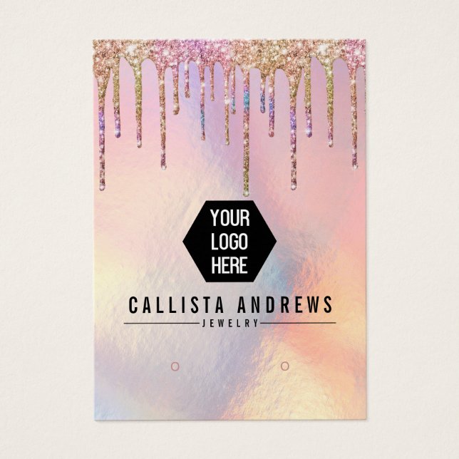 Holographic Glitter Drip Logo Earring Display Card (Front)