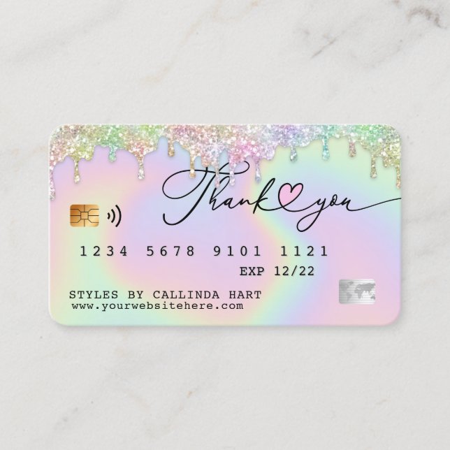 Holographic Glitter Drip VIP Loyalty Credit Style  Business Card (Front)