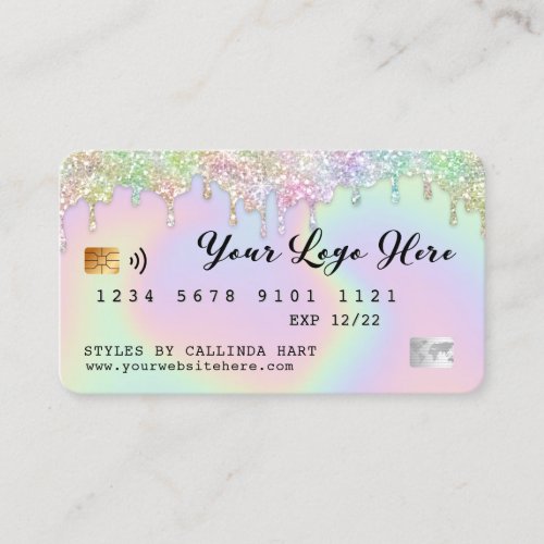 Holographic Glitter Drip VIP Loyalty Credit Style  Business Card