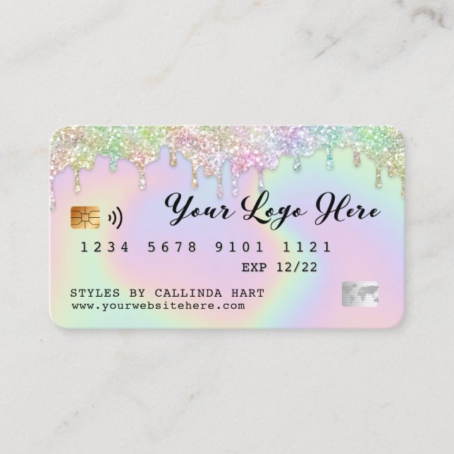 Holographic Glitter Drip VIP Loyalty Credit Style  Business Card (Front)