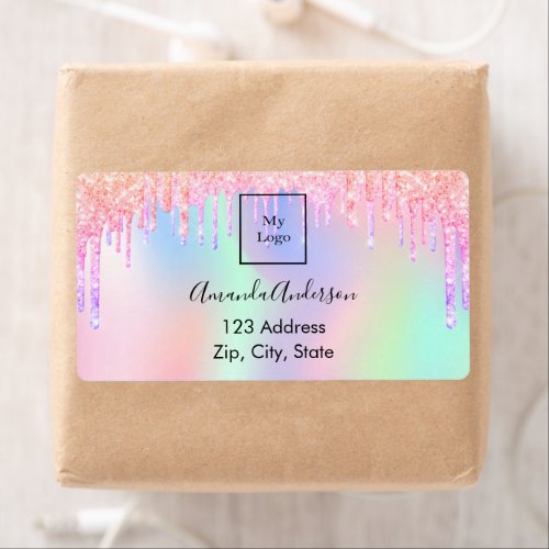 Holographic glitter drips business return address label