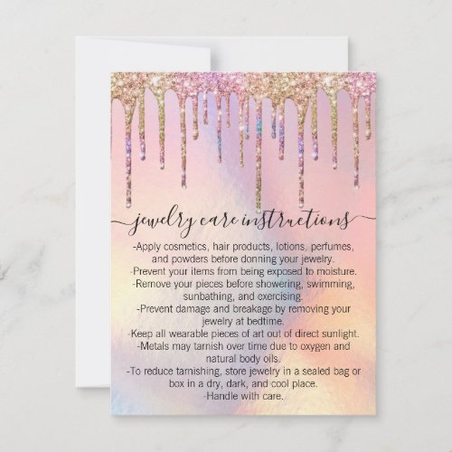 Holographic Glitter Drips Jewelry Care Card