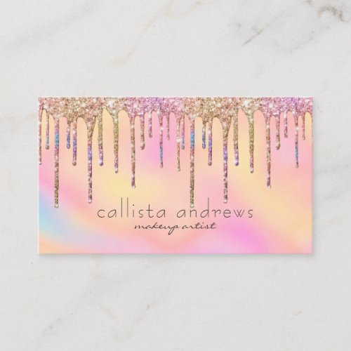 Holographic Glitter Drips Rainbow Makeup Artist Business Card