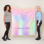 Holographic glitter drips unicorn rainbow monogram fleece blanket