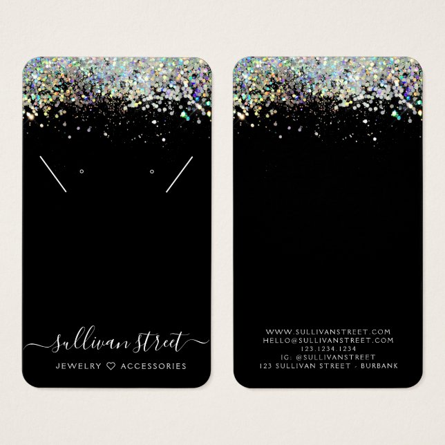 Holographic Glitter Earrings Necklace Display Card (Front & Back)