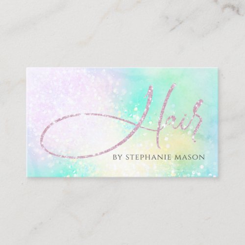 Holographic Glitter Girly Hair Green Business Card