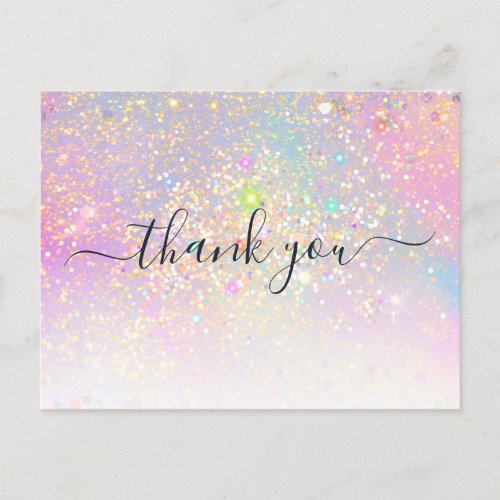 Holographic Glitter Glam Elegant Sparkle Thank You Postcard