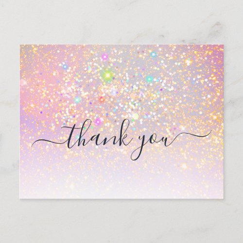 Holographic Glitter Glam Elegant Sparkle Thank You Postcard